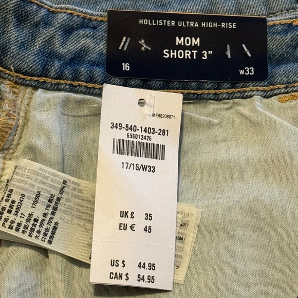 Hollister | NWT Ultra High Rise Distressed Denim Mom Shorts | Size 16 - Picture 2 of 9